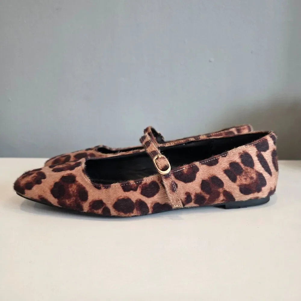 Just Fab Leopard Print Ballet Flats, Size 6 Poet Boho Feminine Balletcore